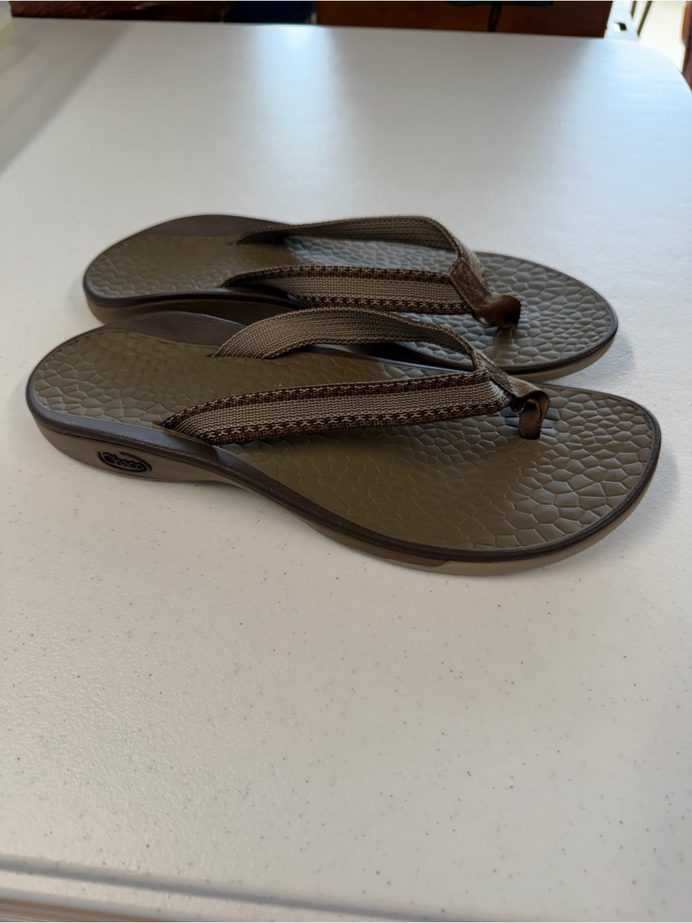 Chaco Women's 10 Summer  Sandals Flip Flop Fathom Stitch Brown Olive J103490